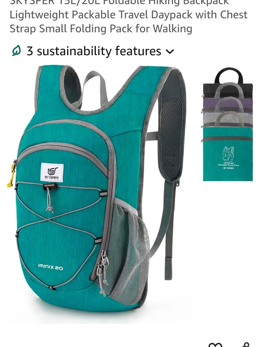 Teal Lightweight Packable Men’s Backpack 20 L